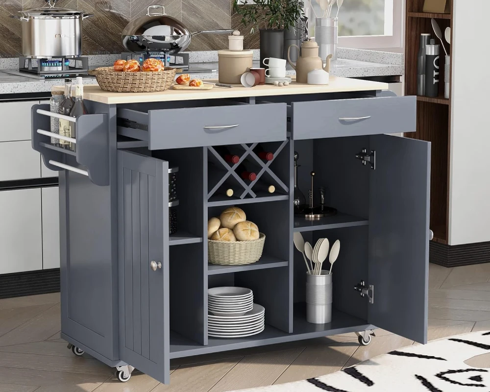 kitchen with movable island
